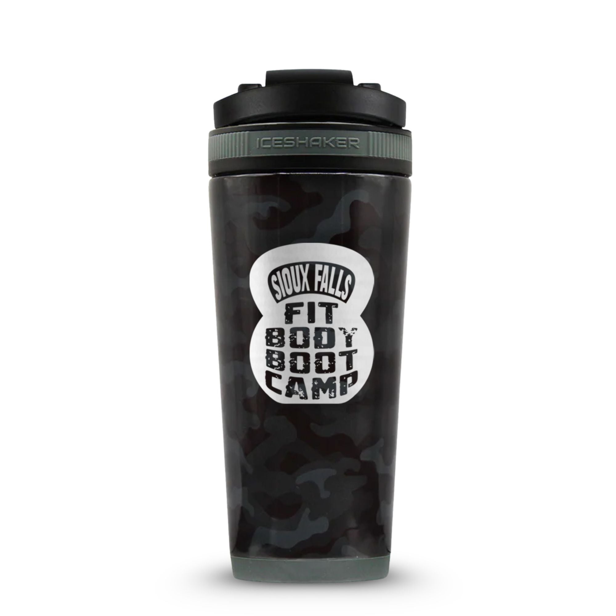 CUSTOM Sioux Falls Fit Body Boot Camp Kettlebell 26oz Ice Shaker - Black Camo