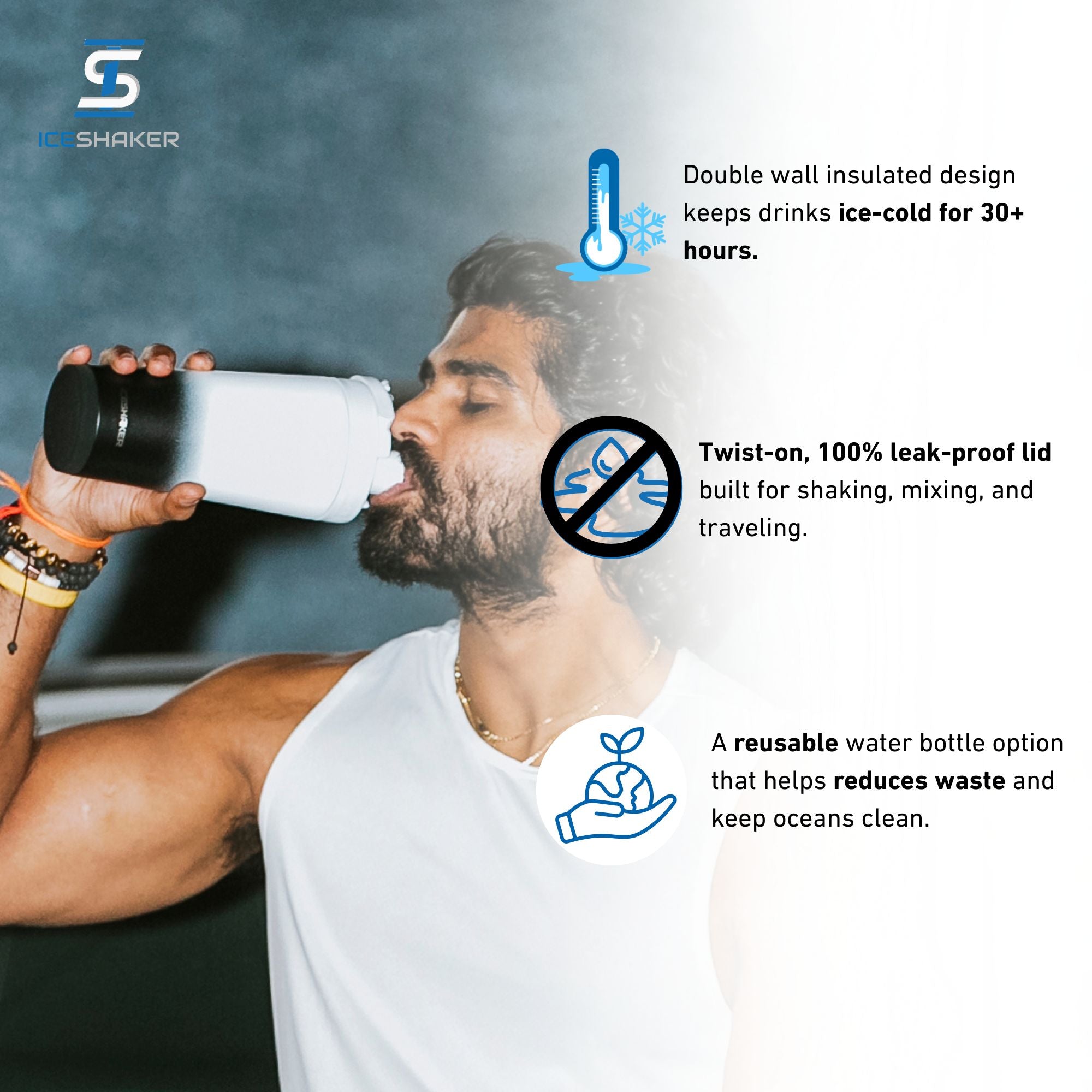 26oz Ice Shaker - Black White Ombre