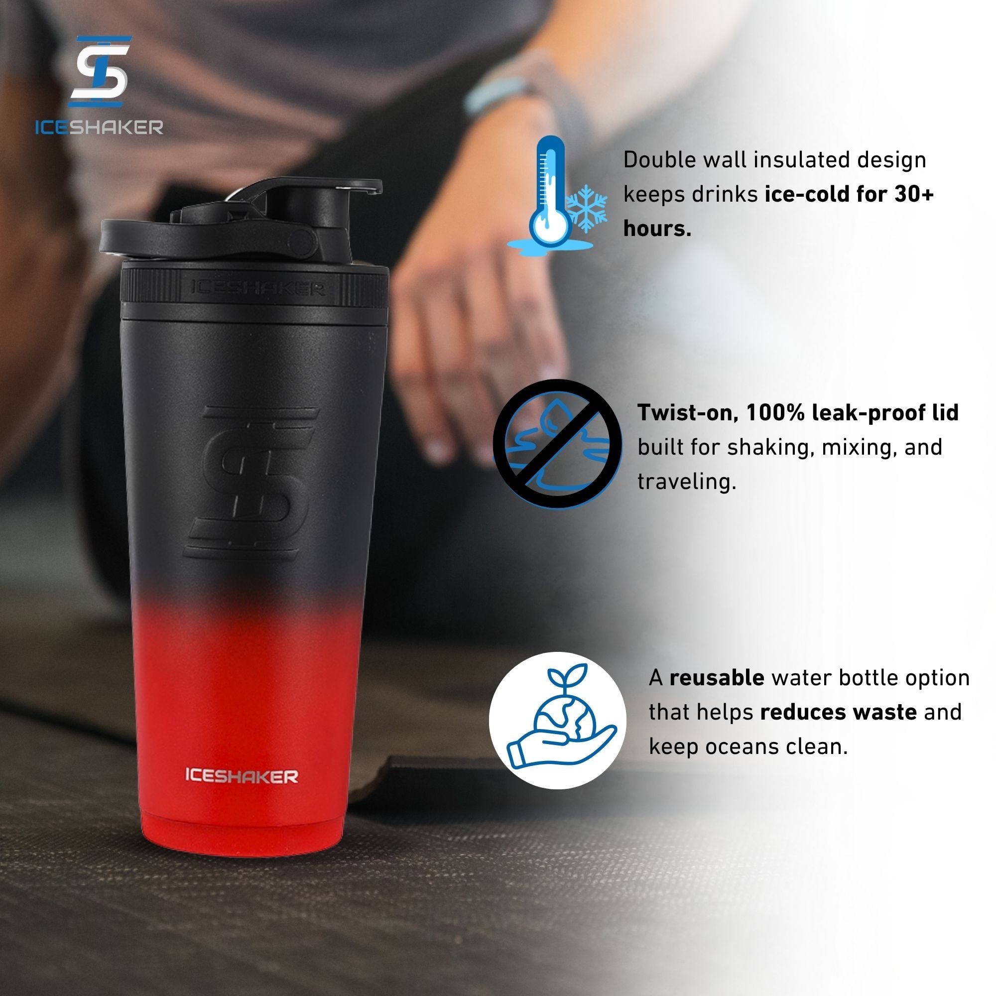 26oz Ice Shaker - Red Black Ombre