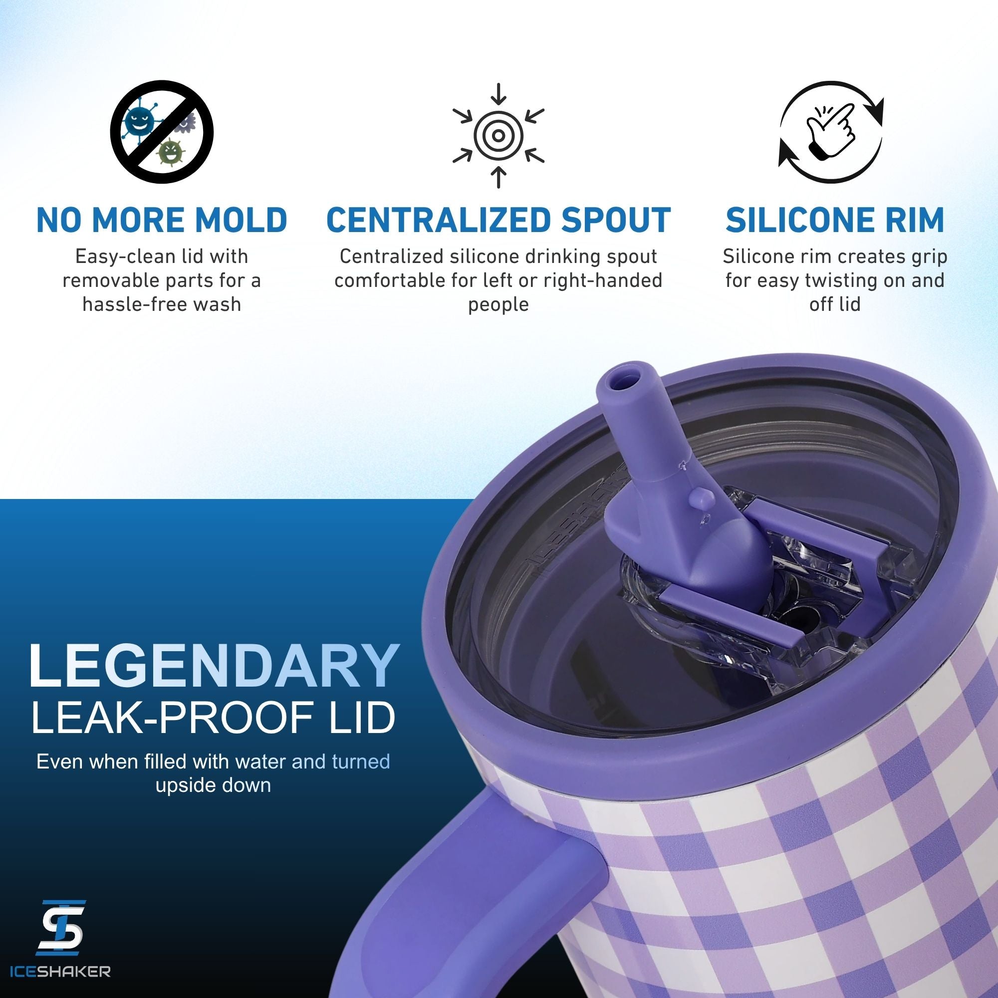 40oz Legend Series Shaker Bottle - Purple Gingham