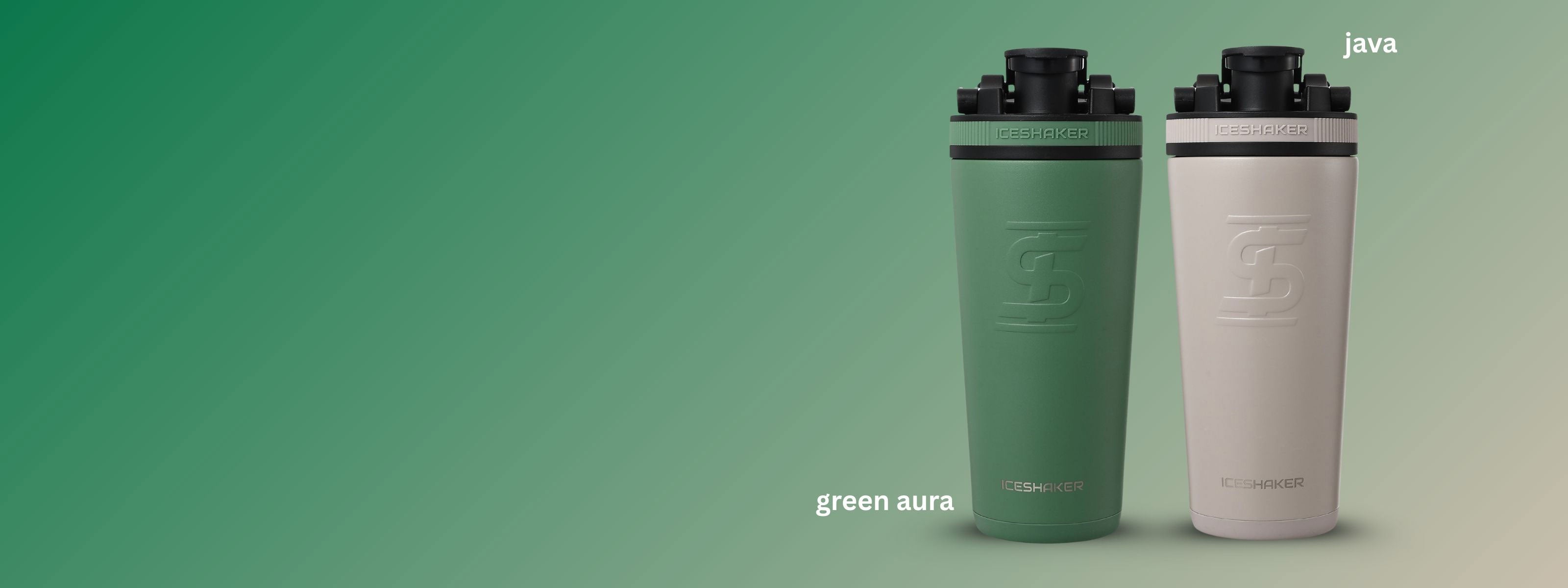 New 26oz Ice shaker color options: Green Aura and Java.