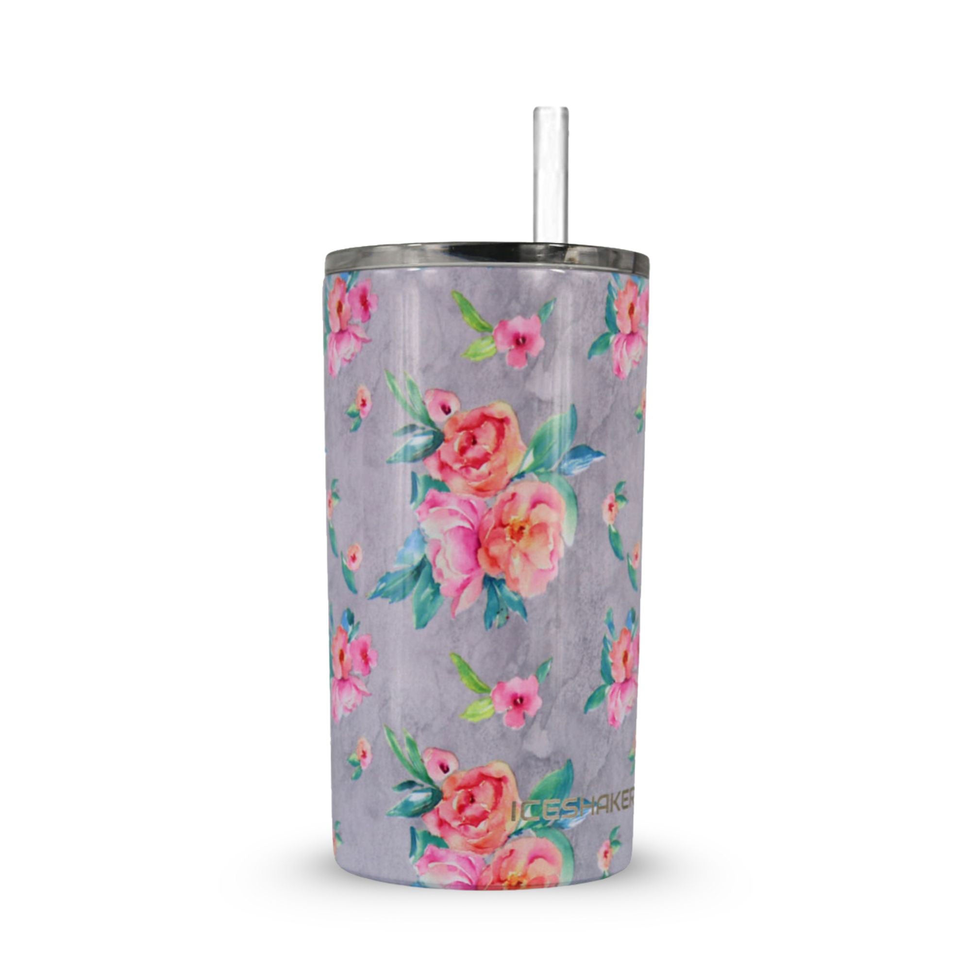 12oz Stainless Steel Mini Tumbler with Metal Base - Grey Floral