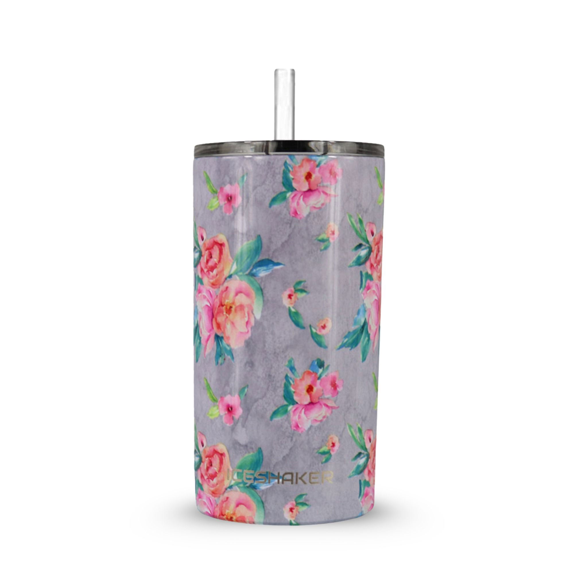 12oz Stainless Steel Mini Tumbler with Metal Base - Grey Floral
