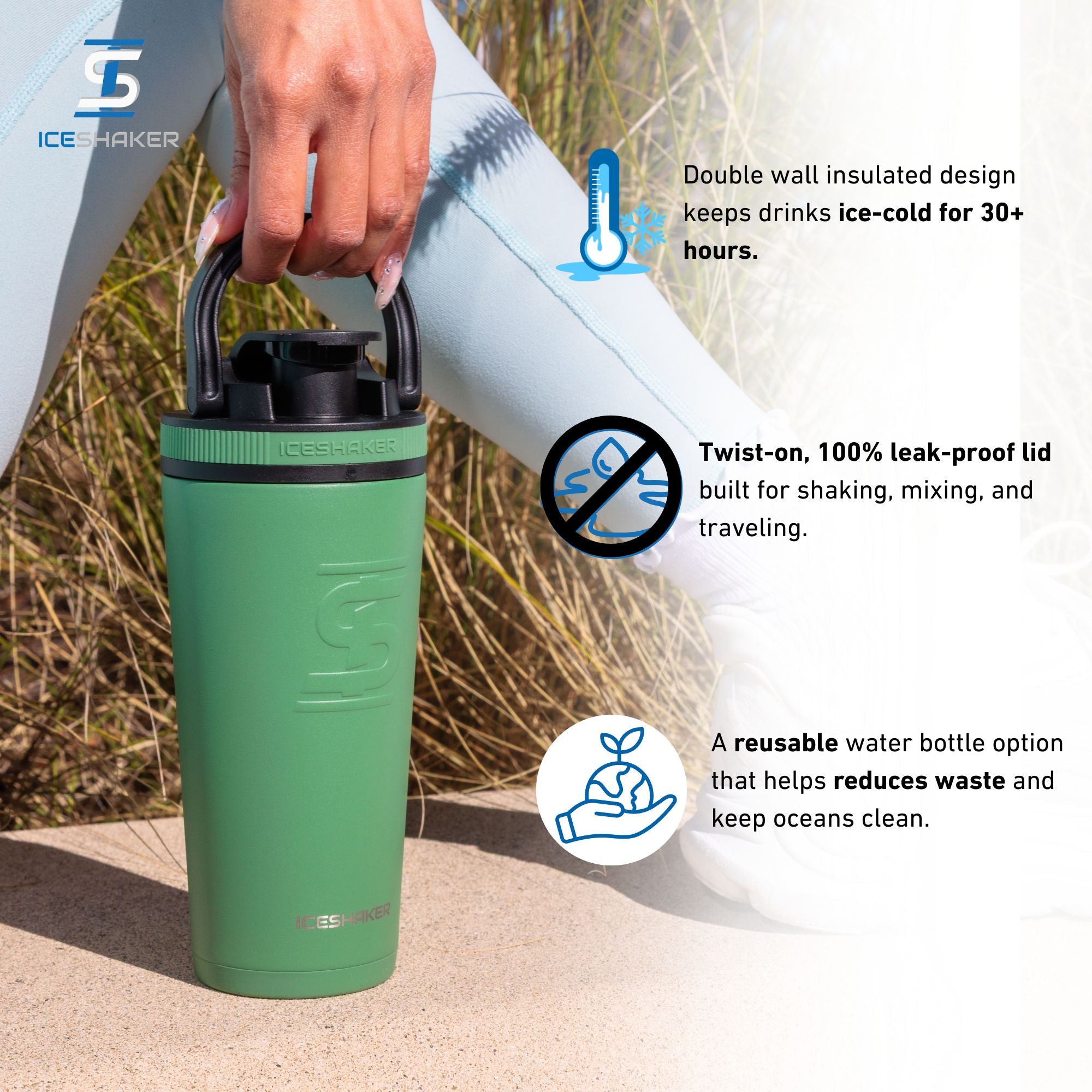 Ice Shaker Matte Series 26oz Shaker Bottle - Green Aura | Ice Shaker
