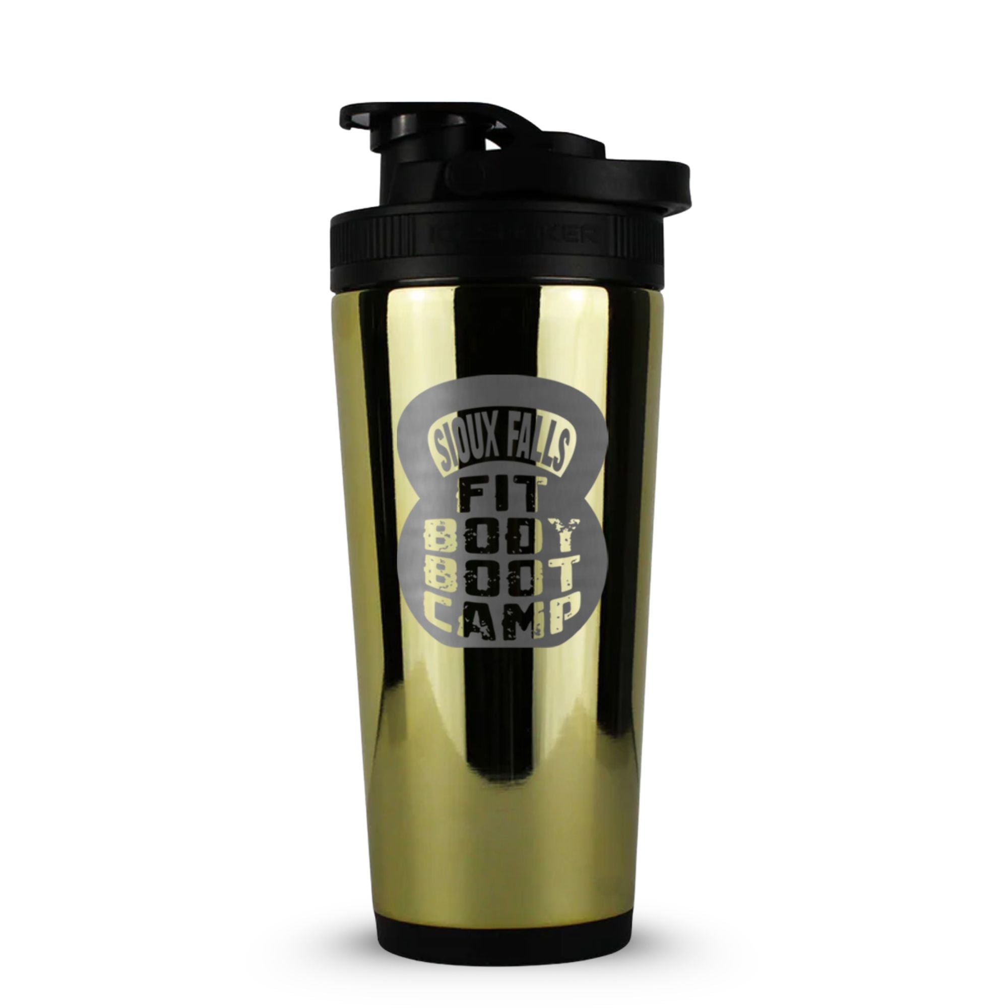 CUSTOM Sioux Falls Fit Body Boot Camp Kettlebell 26oz Ice Shaker - Gold