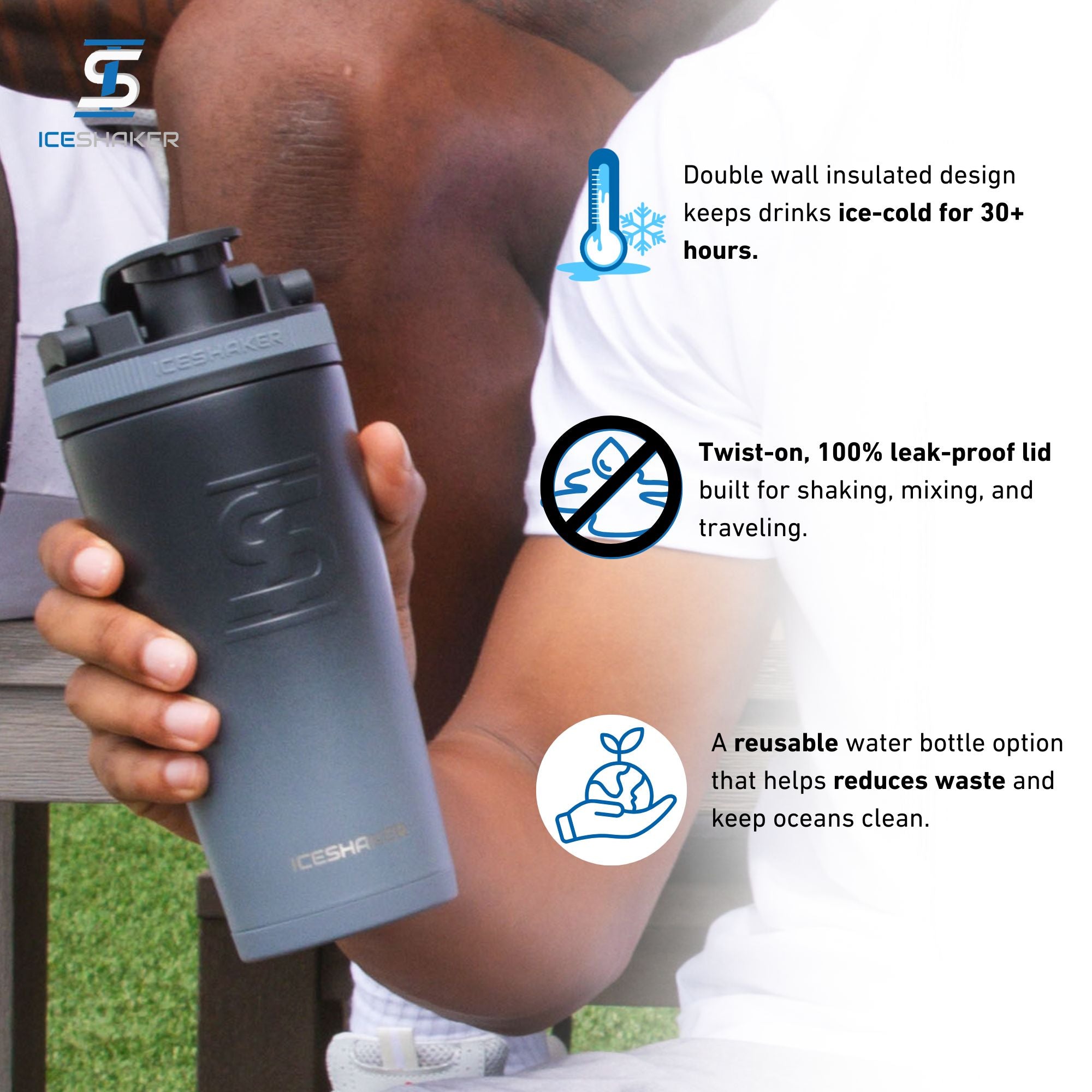 Grey Color Rush Stainless Steel Shaker Bottle | Ice Shaker