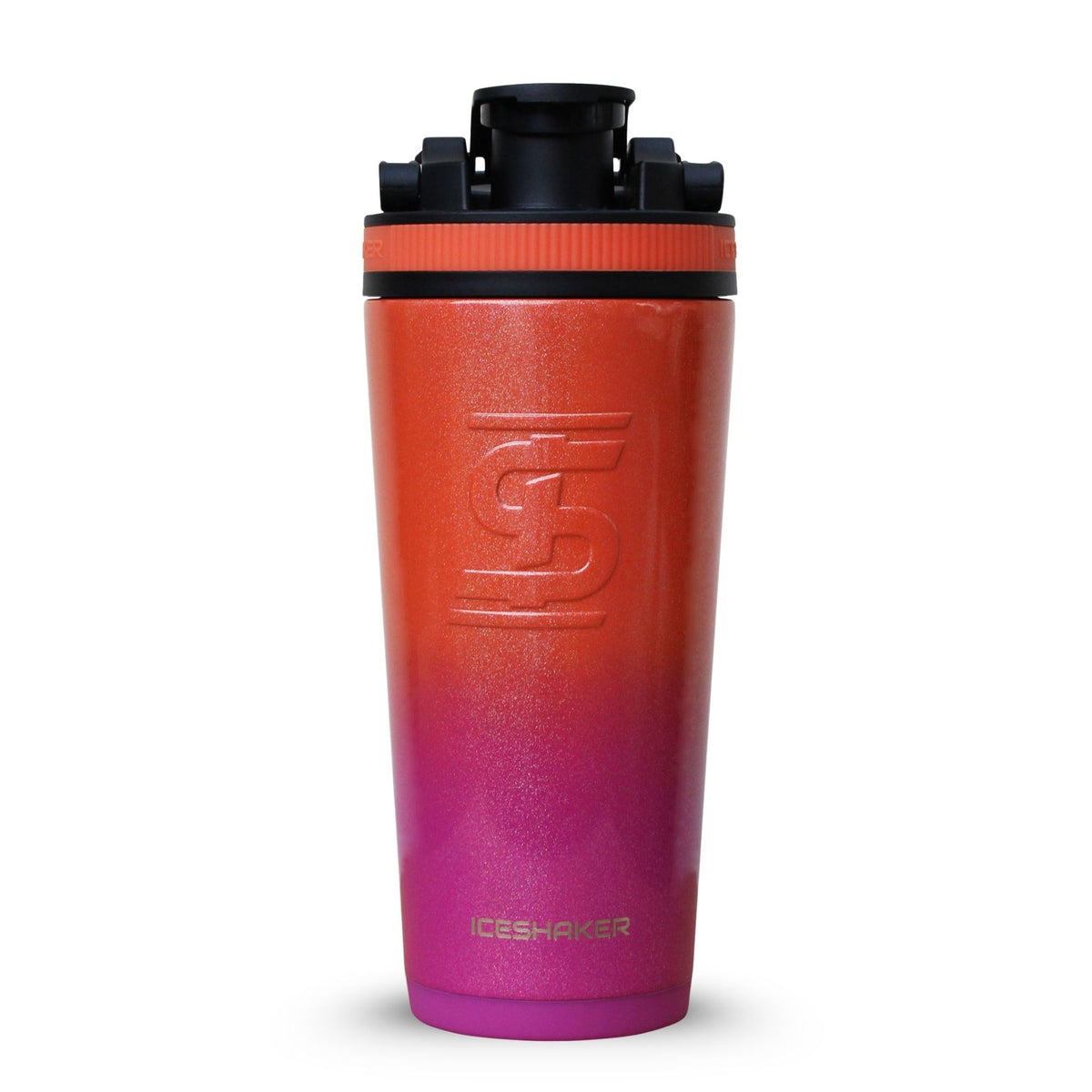 Custom Glitter Pink & Orange Shaker Bottle | Ice Shaker Custom Shop