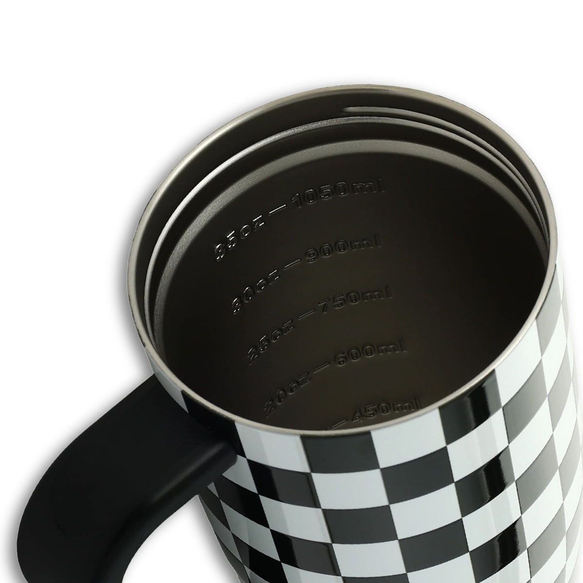 Internal measurement markings inside the Checkers tumbler
