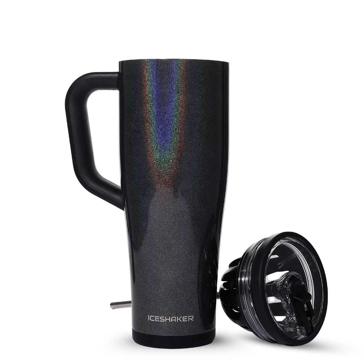 Glitter Black tumbler with lid, agitator and straw separated