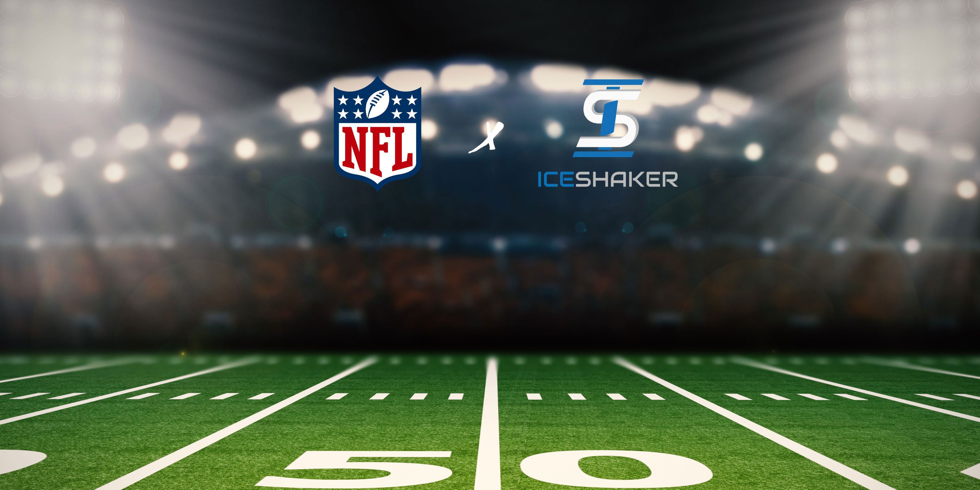 An image of a football field from the 50-yard line with the Official NFL logo and Ice Shaker logo at the top