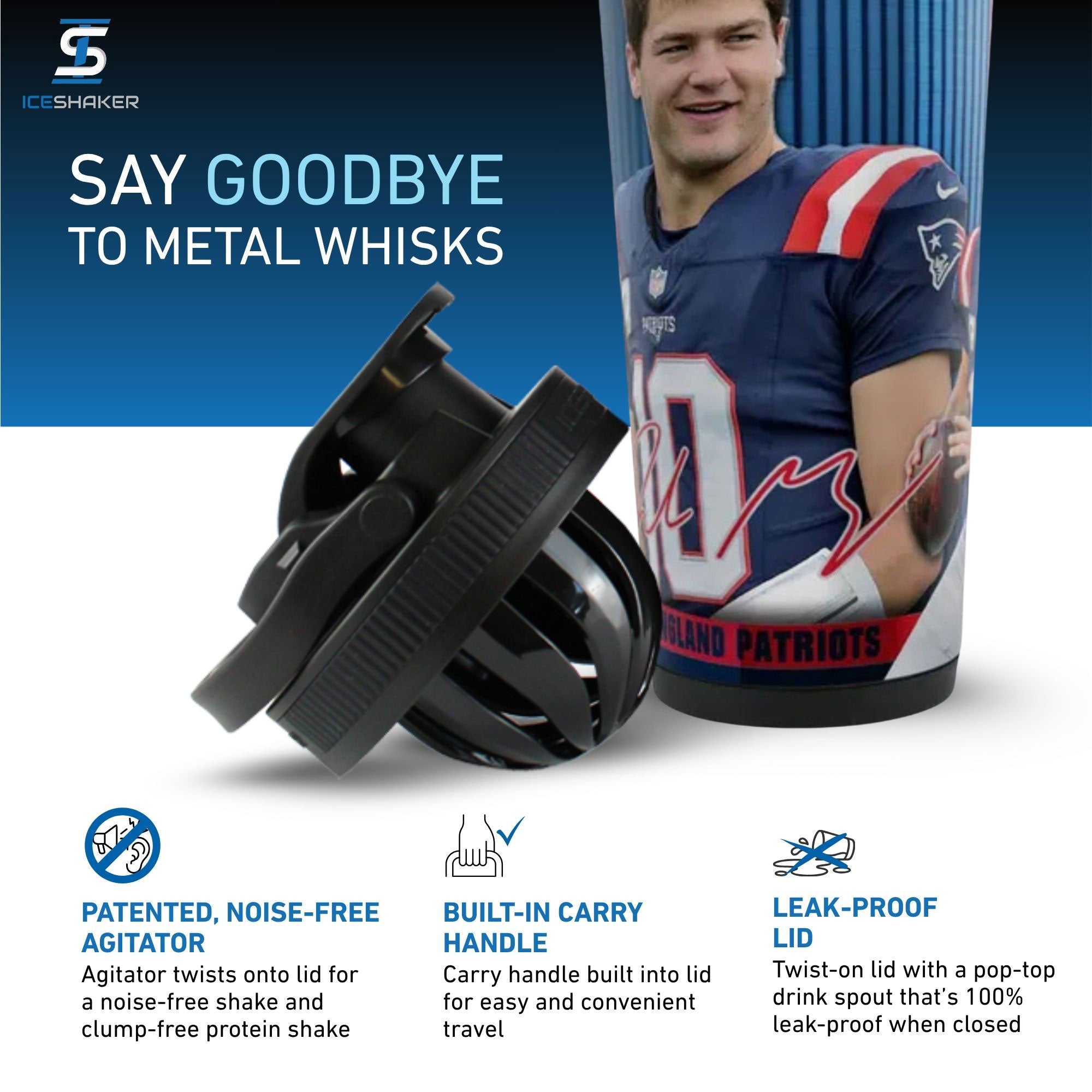 Official Drake Maye New England Patriots 4D 26oz Ice Shaker