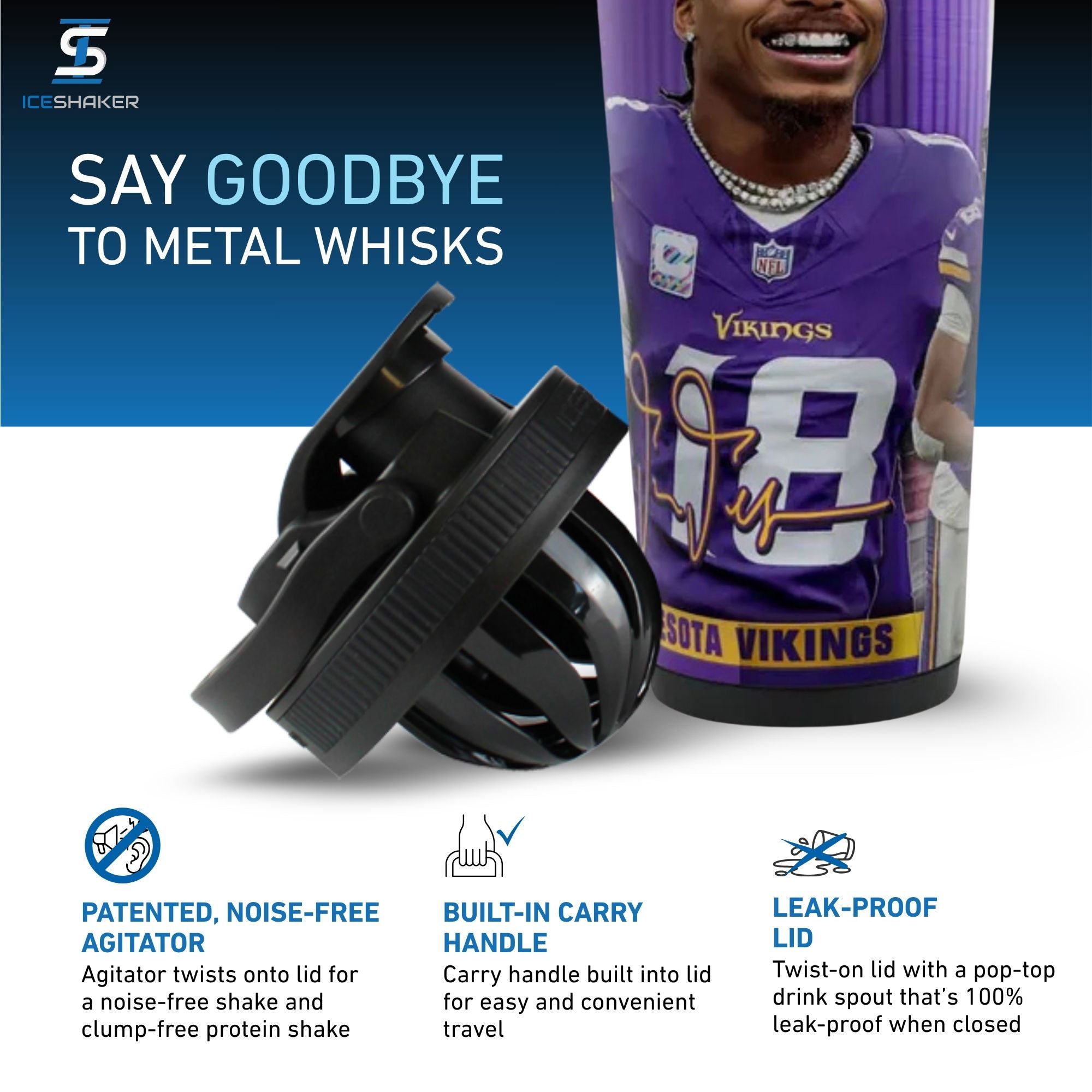 Official Justin Jefferson Minnesota Vikings 4D 26oz Ice Shaker
