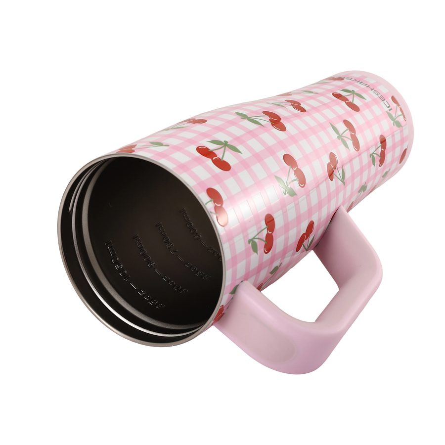 Cherry Gingham tumbler: inside view with measurement markings